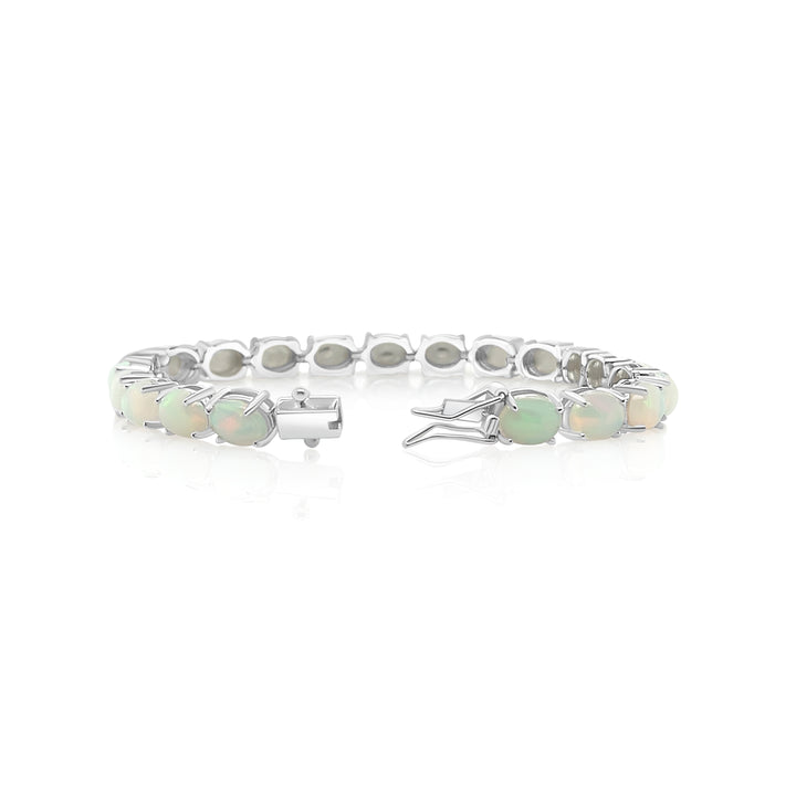 18.23 Cts White Opal Tennis Bracelet in 925 Sterling Silver