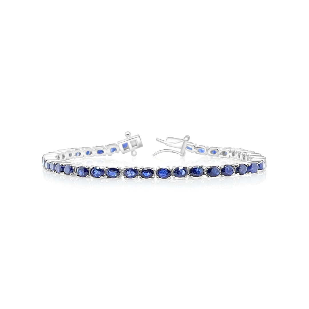 10.94 Cts Blue Sapphire Tennis Bracelet in 925 Sterling Silver