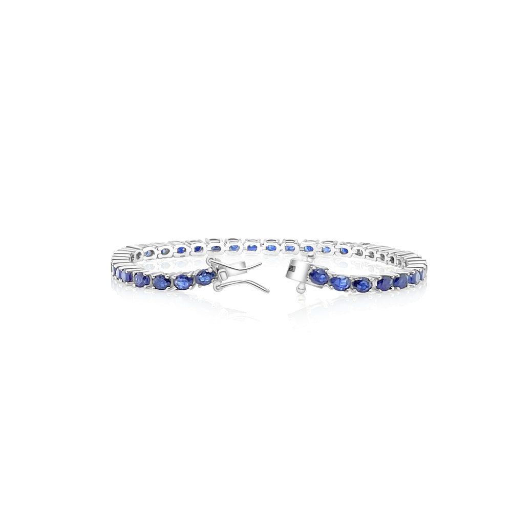 10.94 Cts Blue Sapphire Tennis Bracelet in 925 Sterling Silver