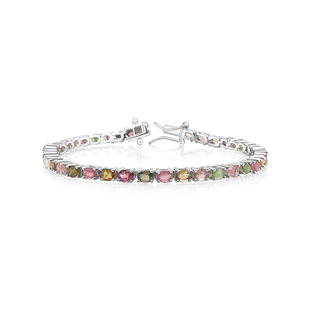 6.12 Cts Multi Tourmaline Tennis Bracelet in 925 Sterling Silver