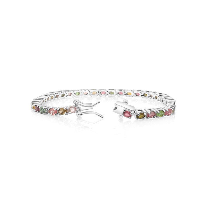 6.12 Cts Multi Tourmaline Tennis Bracelet in 925 Sterling Silver