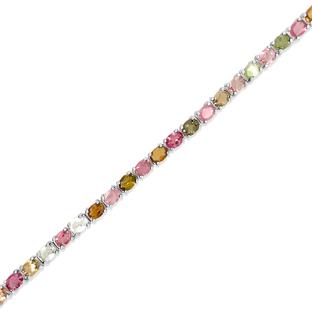 6.12 Cts Multi Tourmaline Tennis Bracelet in 925 Sterling Silver