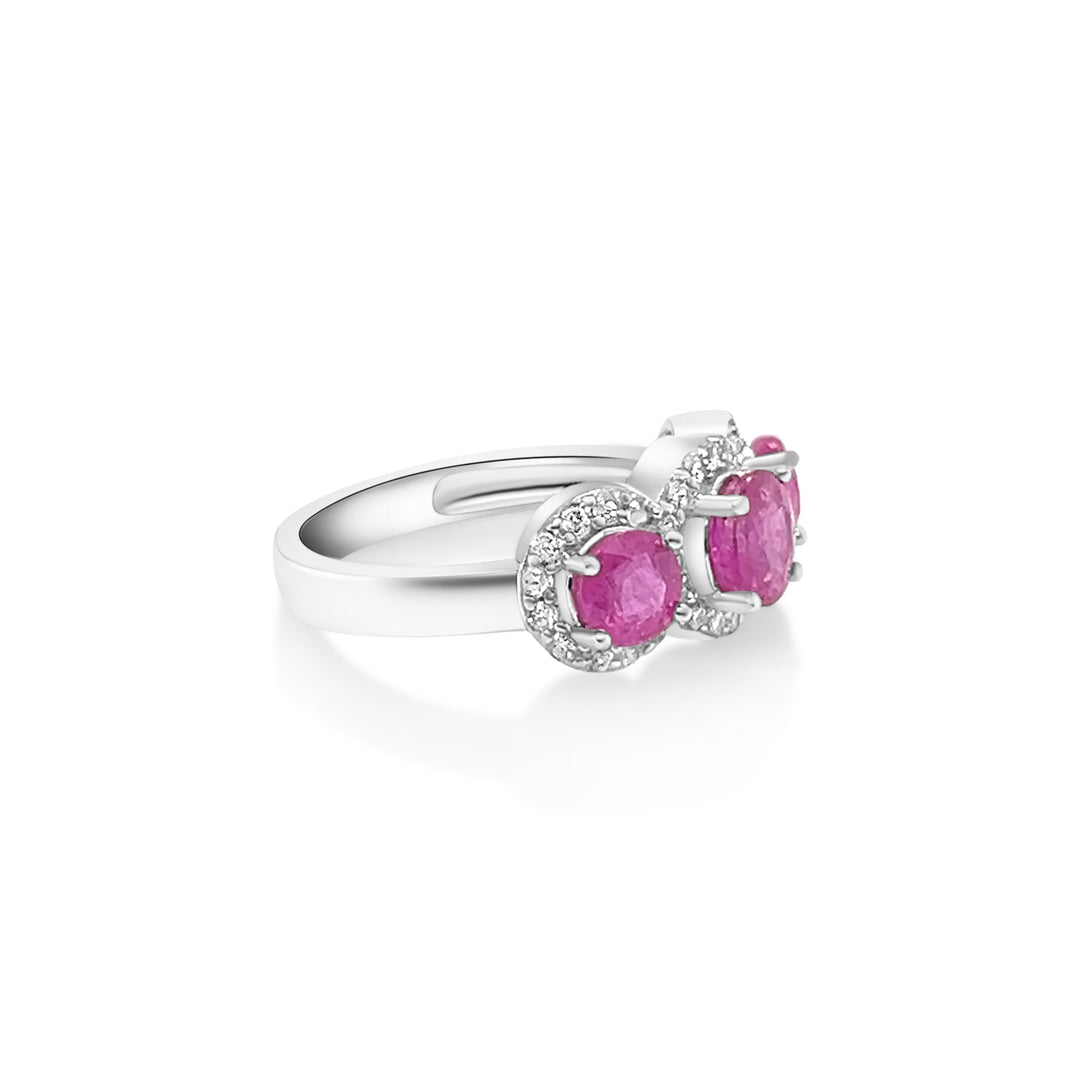 2.95 Cts Pink Sapphire and White Zircon 3 Stone Ring in 925 Sterling Silver