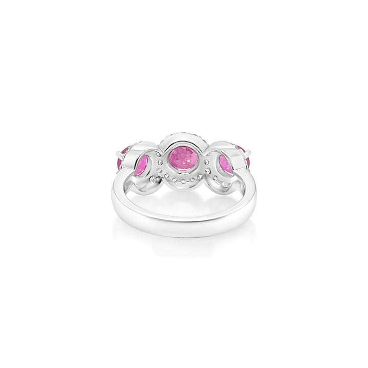 2.95 Cts Pink Sapphire and White Zircon 3 Stone Ring in 925 Sterling Silver