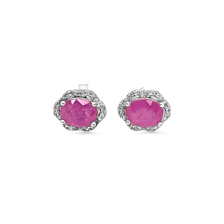 3.72 Cts Pink Sapphire and White Zircon Stud Earring in 925 Sterling Silver