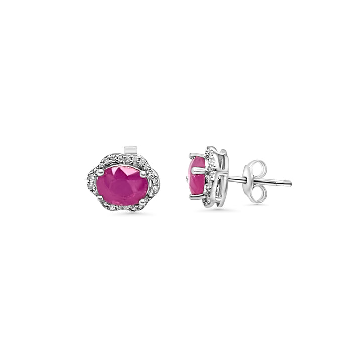 3.72 Cts Pink Sapphire and White Zircon Stud Earring in 925 Sterling Silver