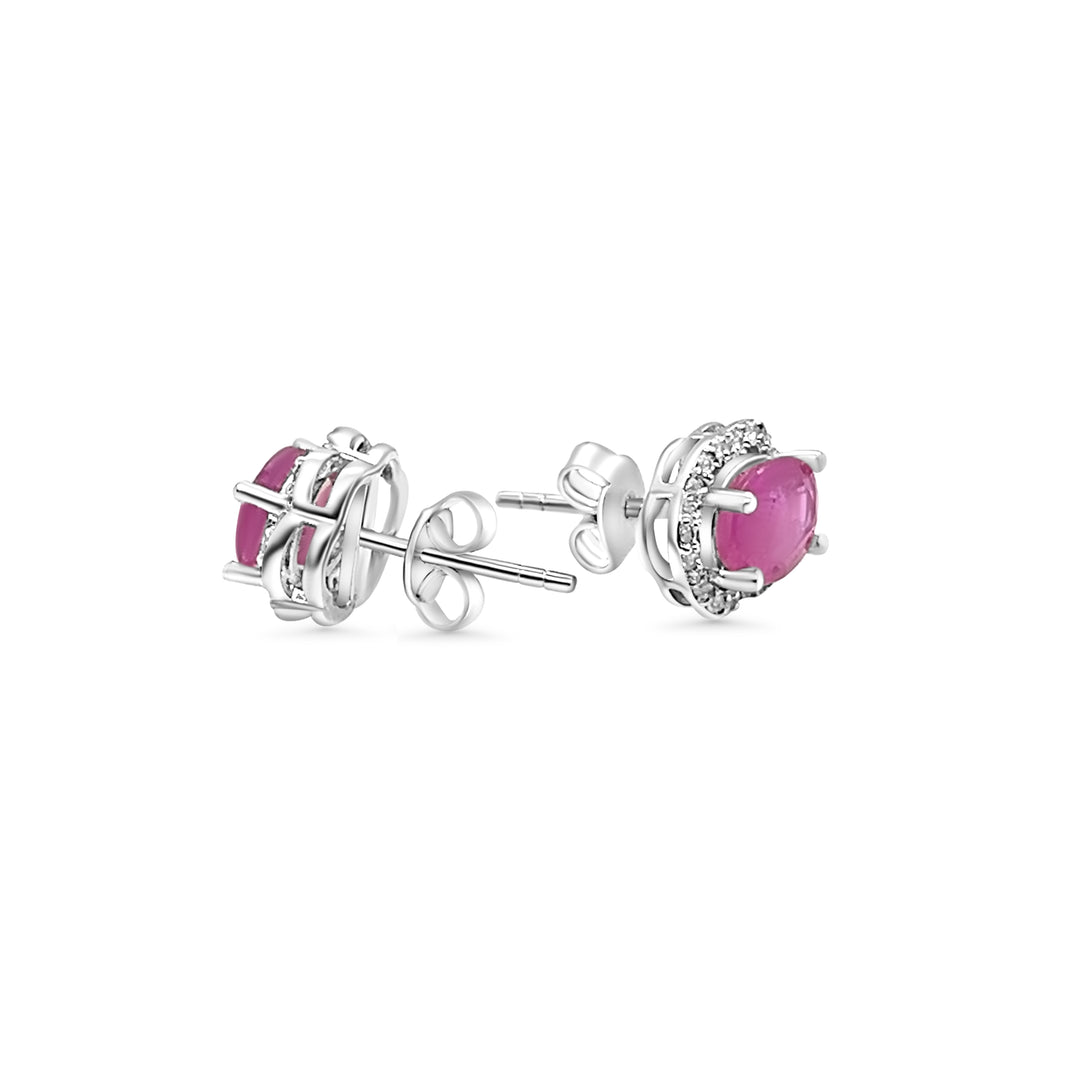 3.72 Cts Pink Sapphire and White Zircon Stud Earring in 925 Sterling Silver