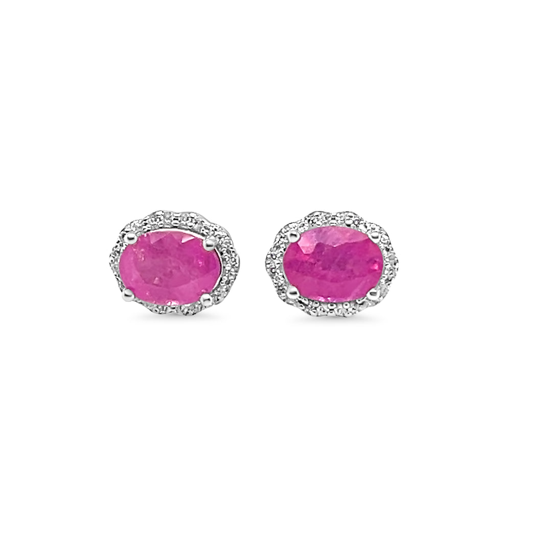 3.72 Cts Pink Sapphire and White Zircon Stud Earring in 925 Sterling Silver