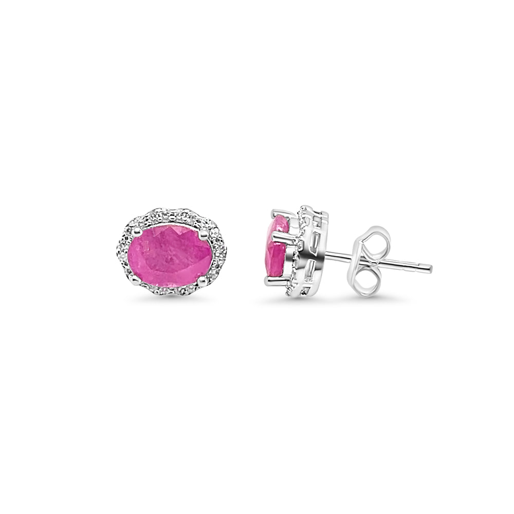 3.72 Cts Pink Sapphire and White Zircon Stud Earring in 925 Sterling Silver