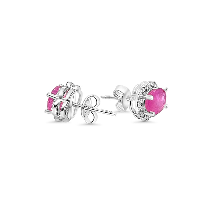 3.72 Cts Pink Sapphire and White Zircon Stud Earring in 925 Sterling Silver