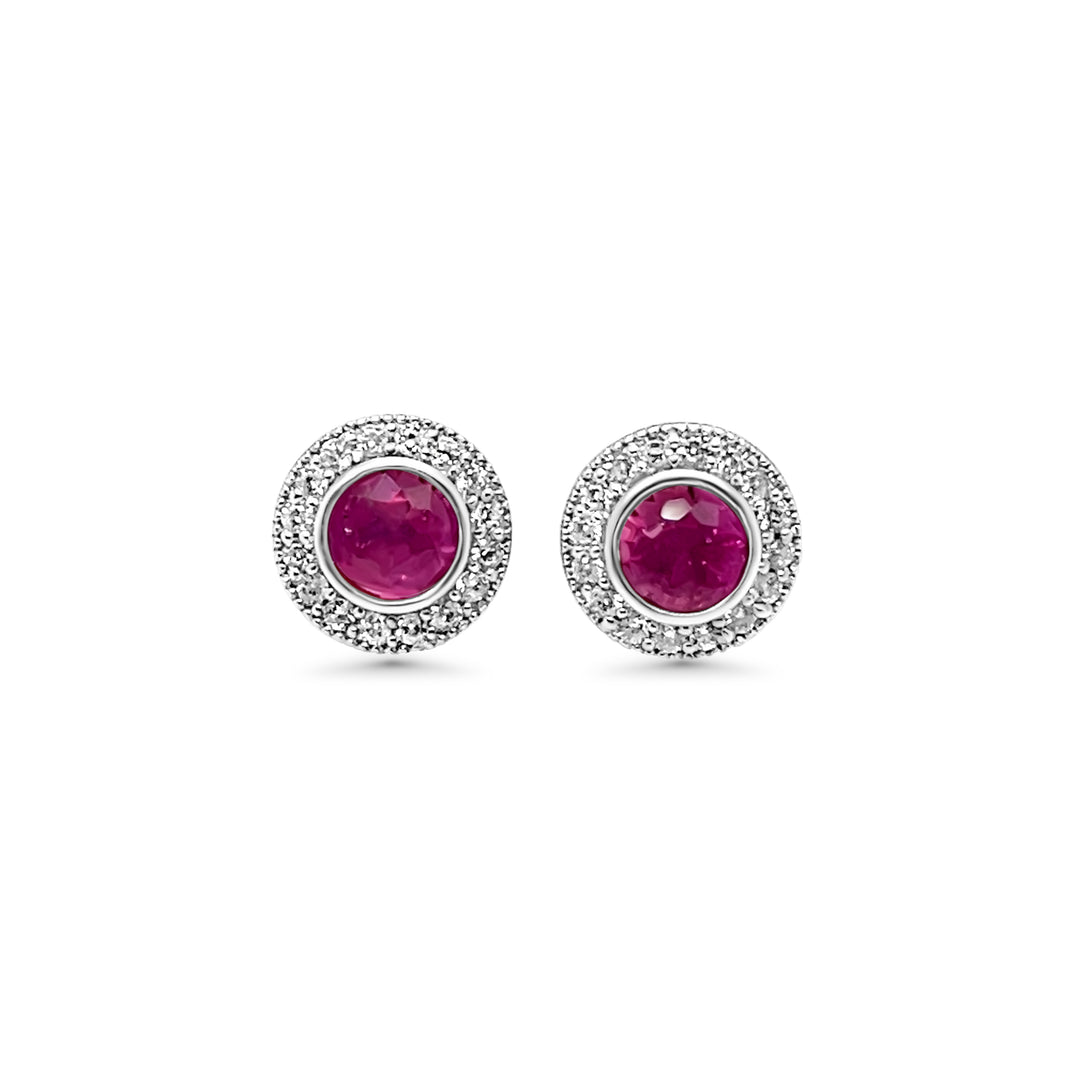 2.56 Cts Pink Sapphire and White Zircon Halo Earring in 925 Sterling Silver