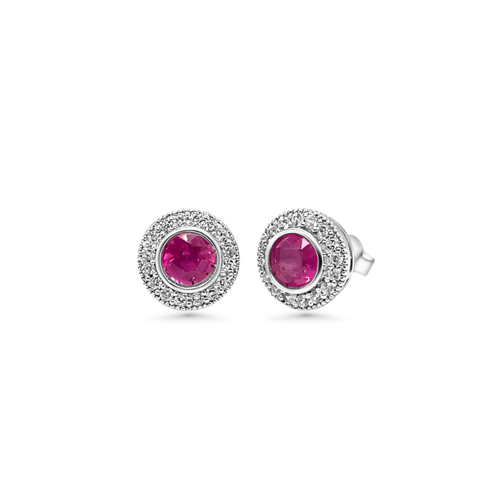 2.56 Cts Pink Sapphire and White Zircon Halo Earring in 925 Sterling Silver