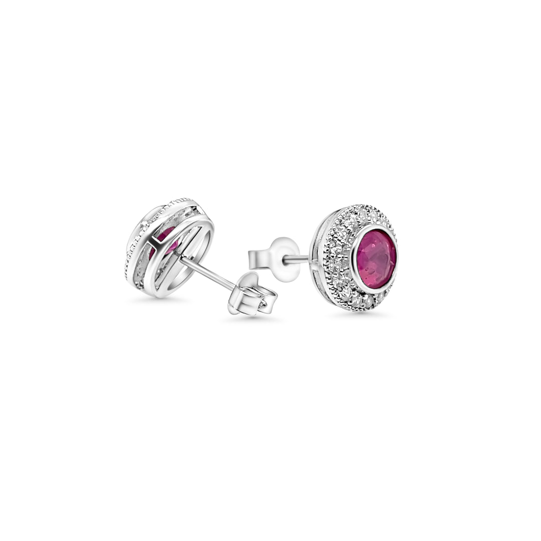 2.56 Cts Pink Sapphire and White Zircon Halo Earring in 925 Sterling Silver