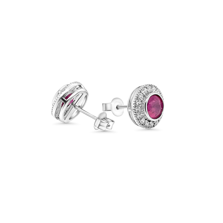 2.56 Cts Pink Sapphire and White Zircon Halo Earring in 925 Sterling Silver