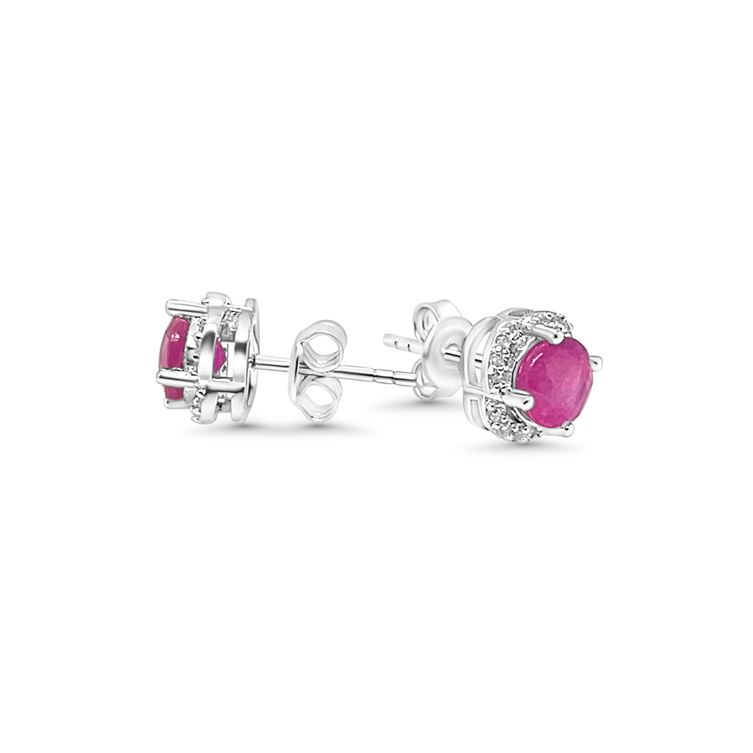 2.56 Cts Pink Sapphire and White Zircon Stud Earring in 925 Sterling Silver