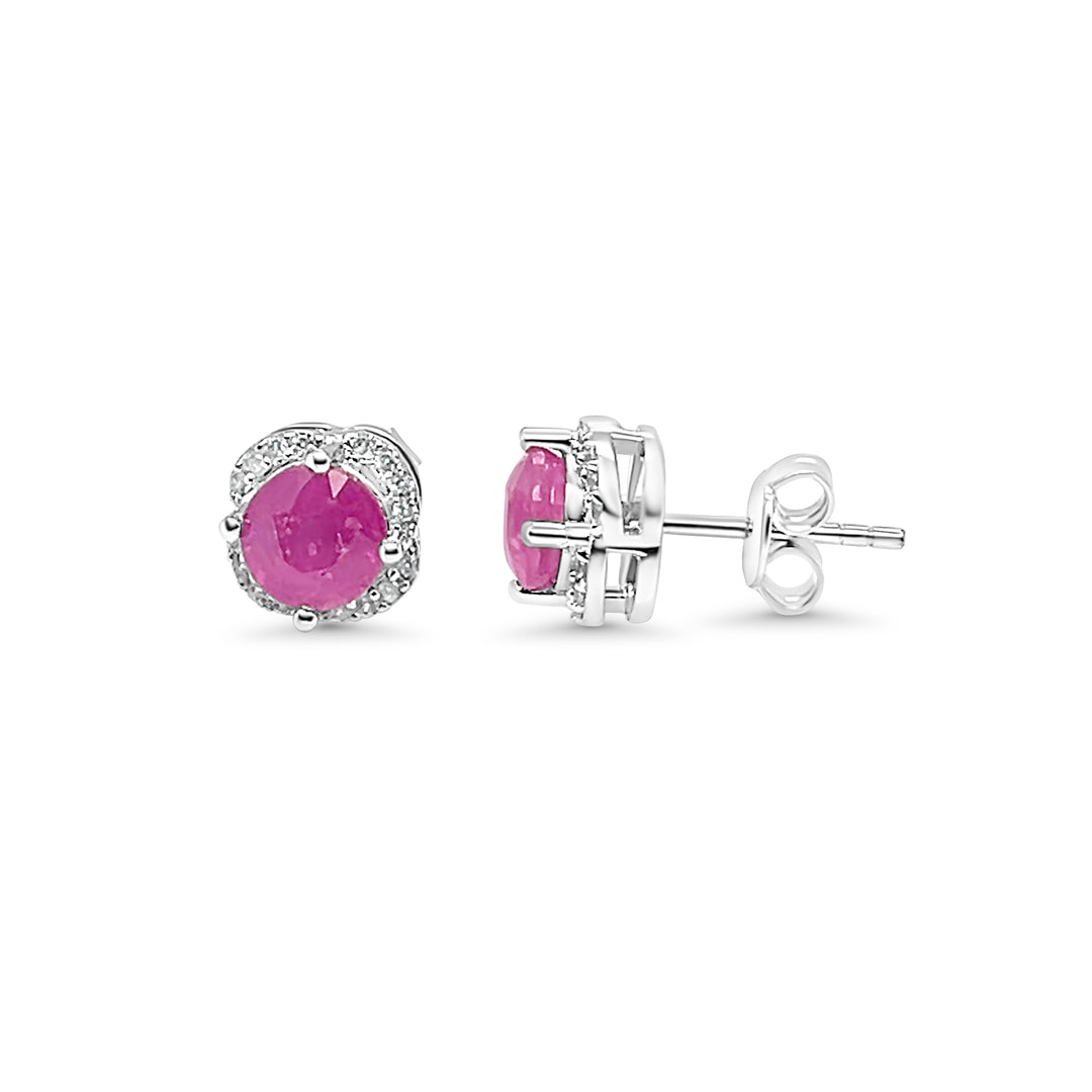 2.56 Cts Pink Sapphire and White Zircon Stud Earring in 925 Sterling Silver