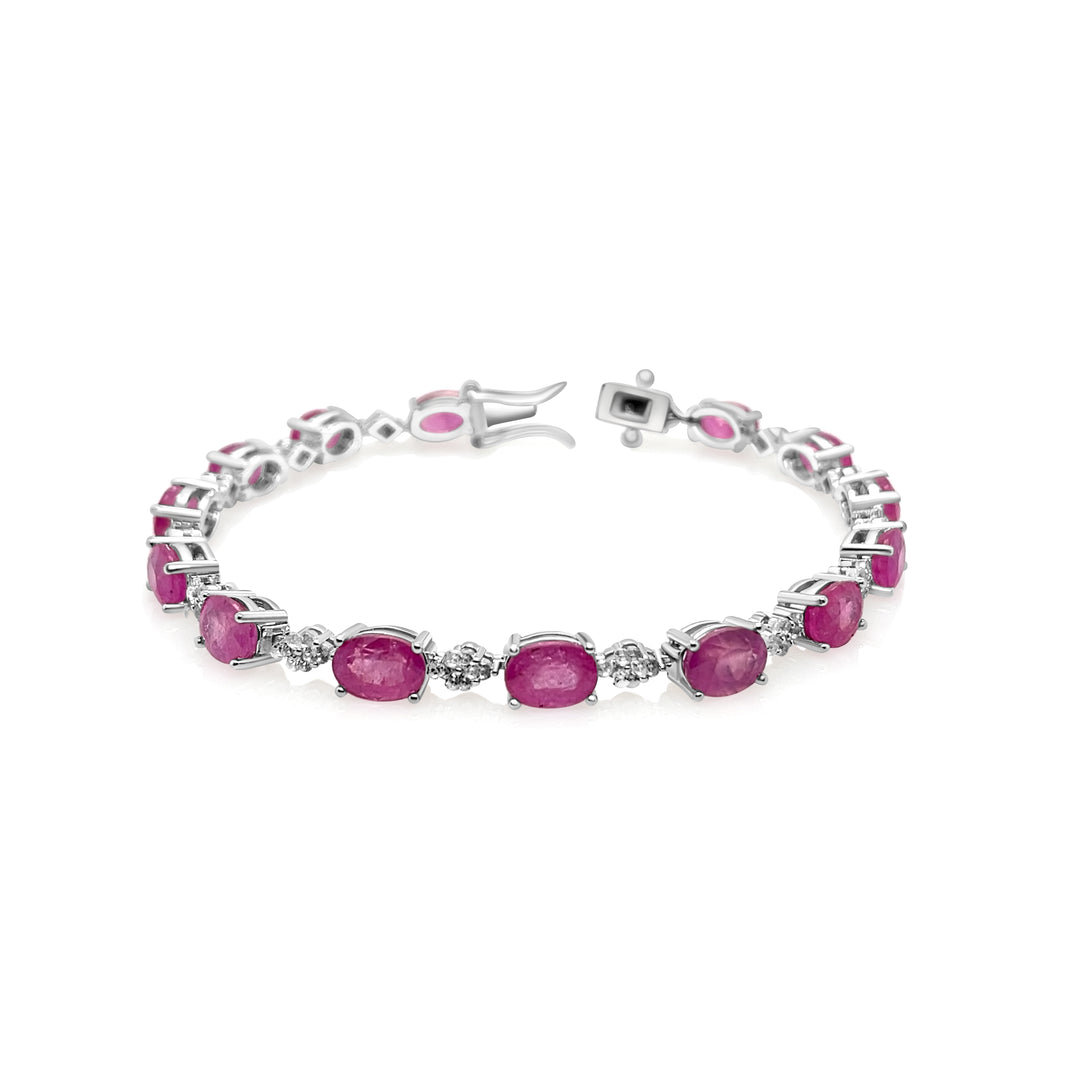 17.35 Cts Pink Sapphire and White Zircon Tennis Bracelet in 925 Sterling Silver