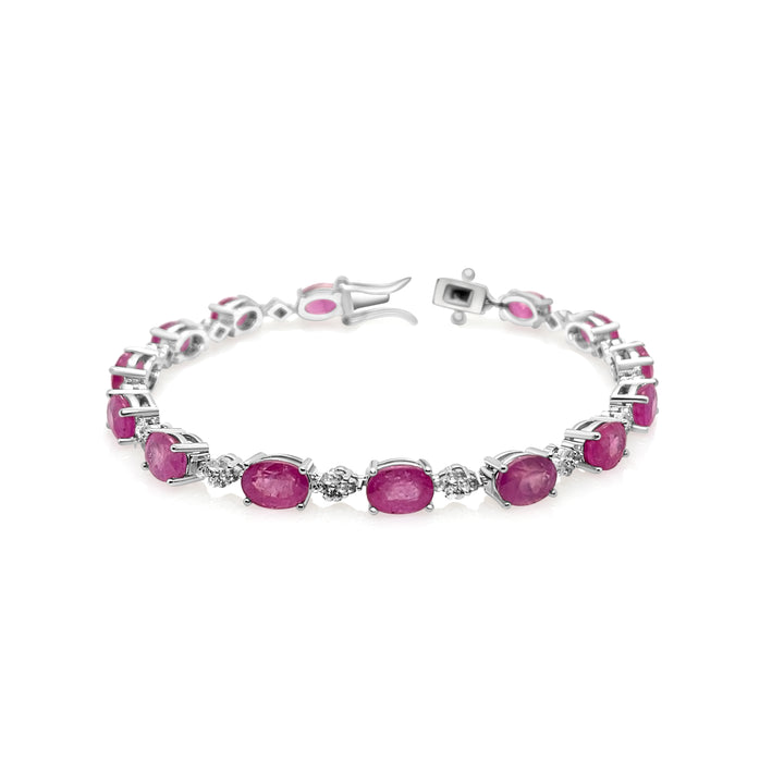 17.35 Cts Pink Sapphire and White Zircon Tennis Bracelet in 925 Sterling Silver