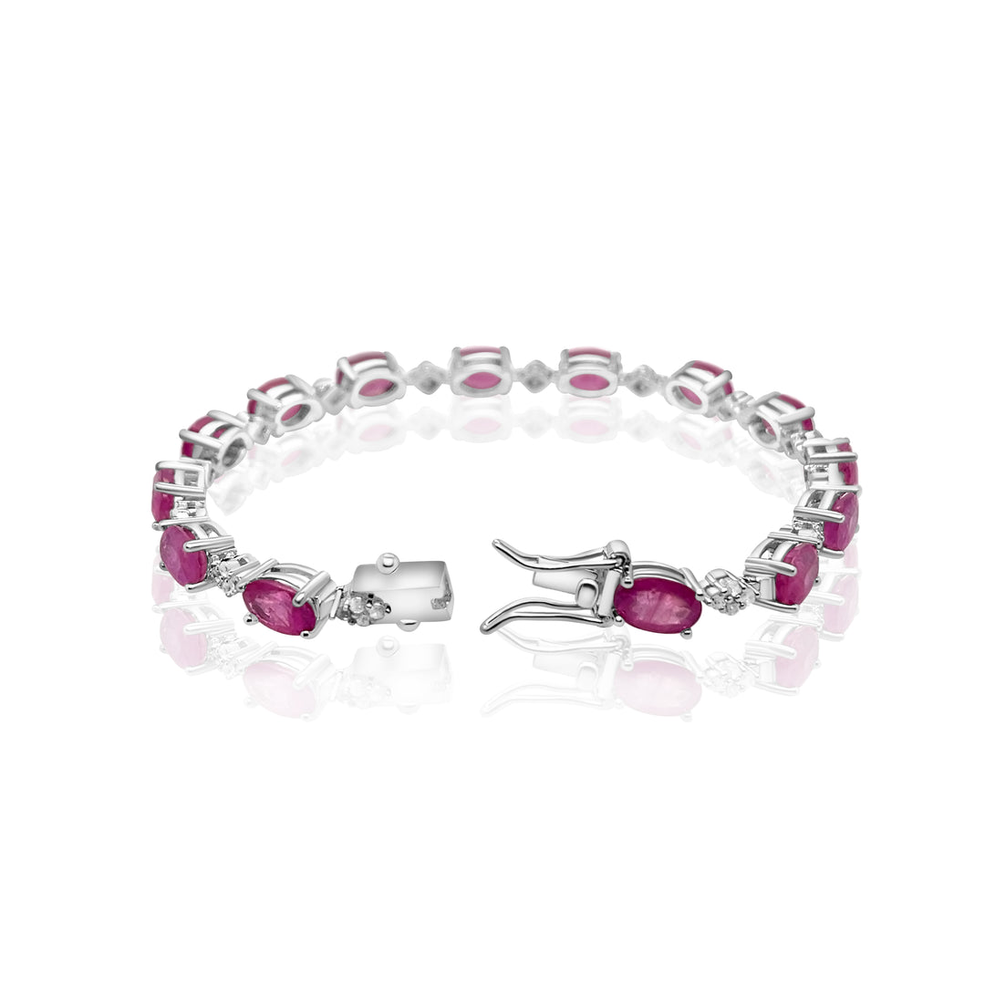 17.35 Cts Pink Sapphire and White Zircon Tennis Bracelet in 925 Sterling Silver