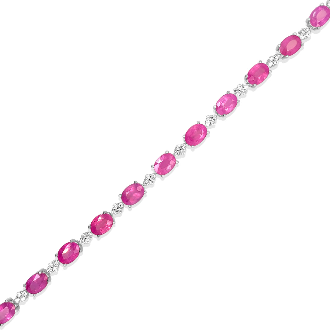 17.35 Cts Pink Sapphire and White Zircon Tennis Bracelet in 925 Sterling Silver