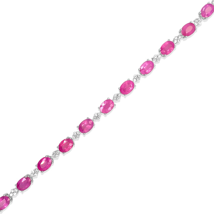 17.35 Cts Pink Sapphire and White Zircon Tennis Bracelet in 925 Sterling Silver