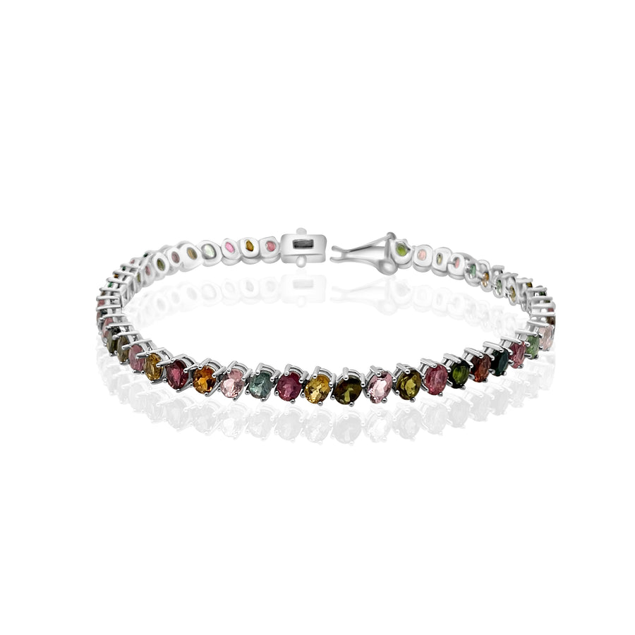 8.02 Cts Multi Tourmaline Tennis Bracelet in 925 Sterling Silver