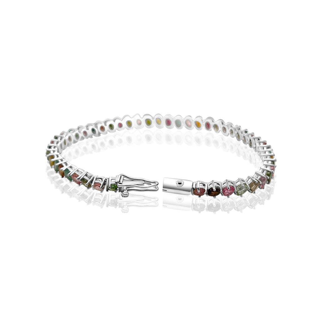 8.02 Cts Multi Tourmaline Tennis Bracelet in 925 Sterling Silver