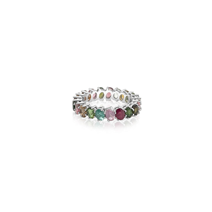 3.58 Cts Multi Tourmaline Infinity Band Ring in 925 Sterling Silver