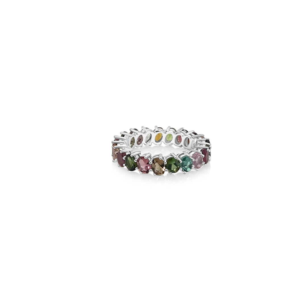 3.58 Cts Multi Tourmaline Infinity Band Ring in 925 Sterling Silver