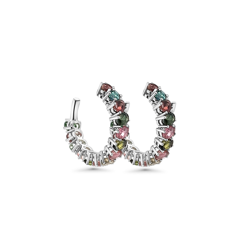 4.78 Cts Multi Tourmaline Hoop Earring in 925 Sterling Silver