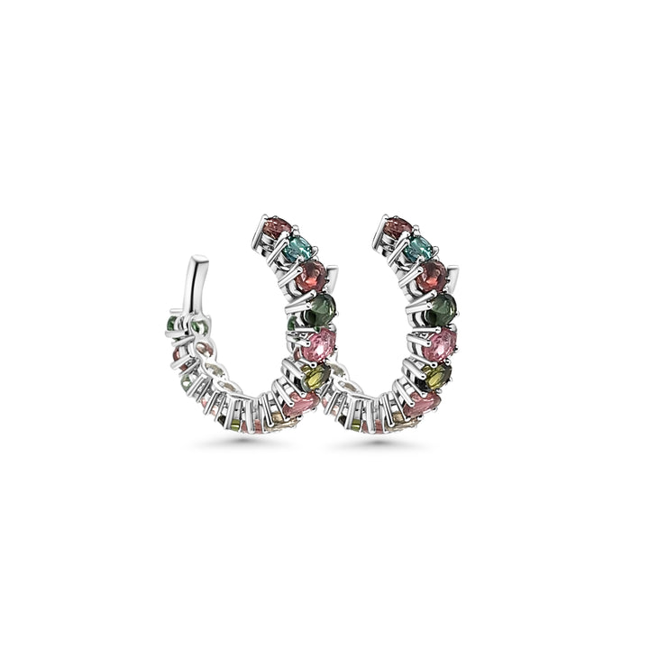 4.78 Cts Multi Tourmaline Hoop Earring in 925 Sterling Silver