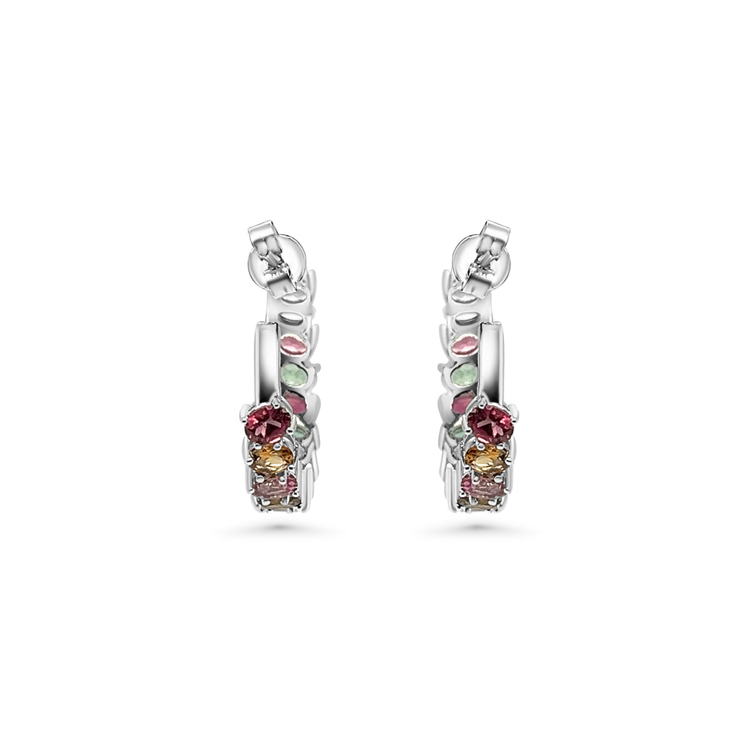 4.78 Cts Multi Tourmaline Hoop Earring in 925 Sterling Silver