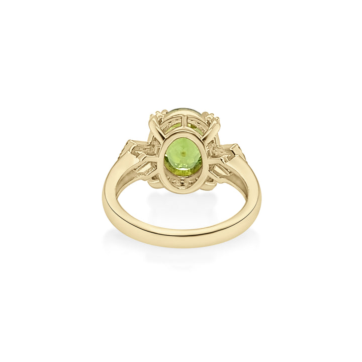 2.42 Cts Peridot and White Zircon Center Design Ring in 925 Sterling Silver