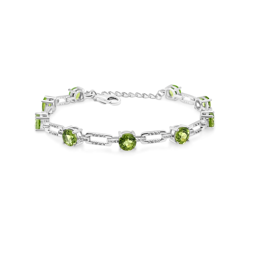 8.32 Cts Peridot and White Zircon Tennis Bracelet in 925 Sterling Silver