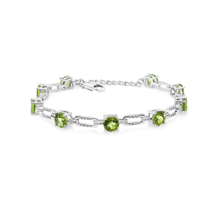 8.32 Cts Peridot and White Zircon Tennis Bracelet in 925 Sterling Silver