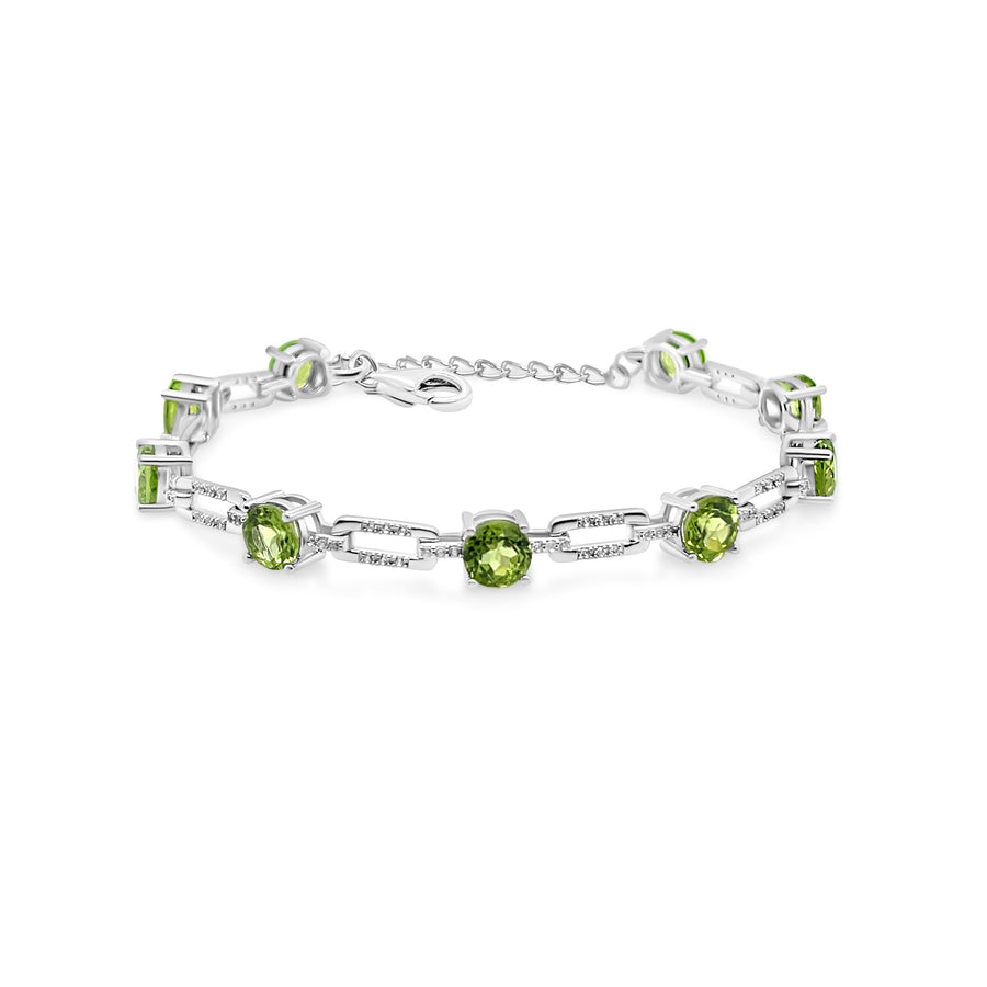 8.32 Cts Peridot and White Zircon Tennis Bracelet in 925 Sterling Silver