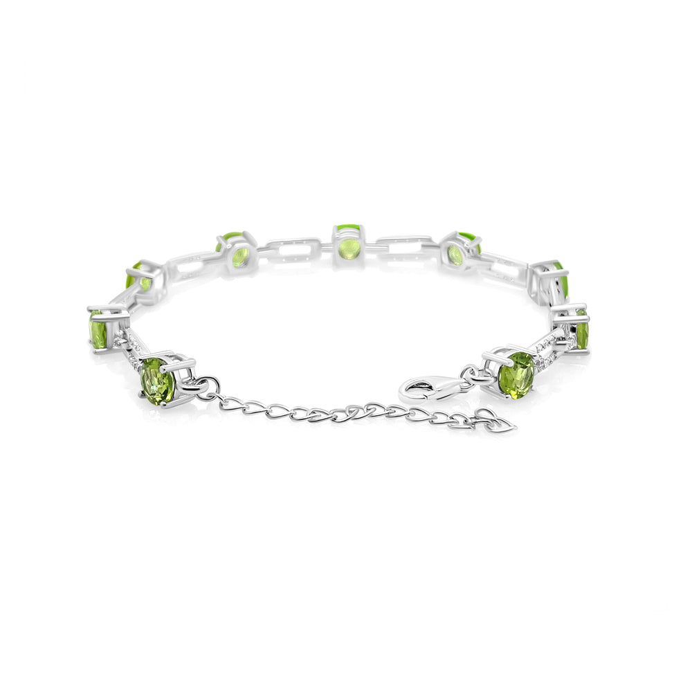 8.32 Cts Peridot and White Zircon Tennis Bracelet in 925 Sterling Silver