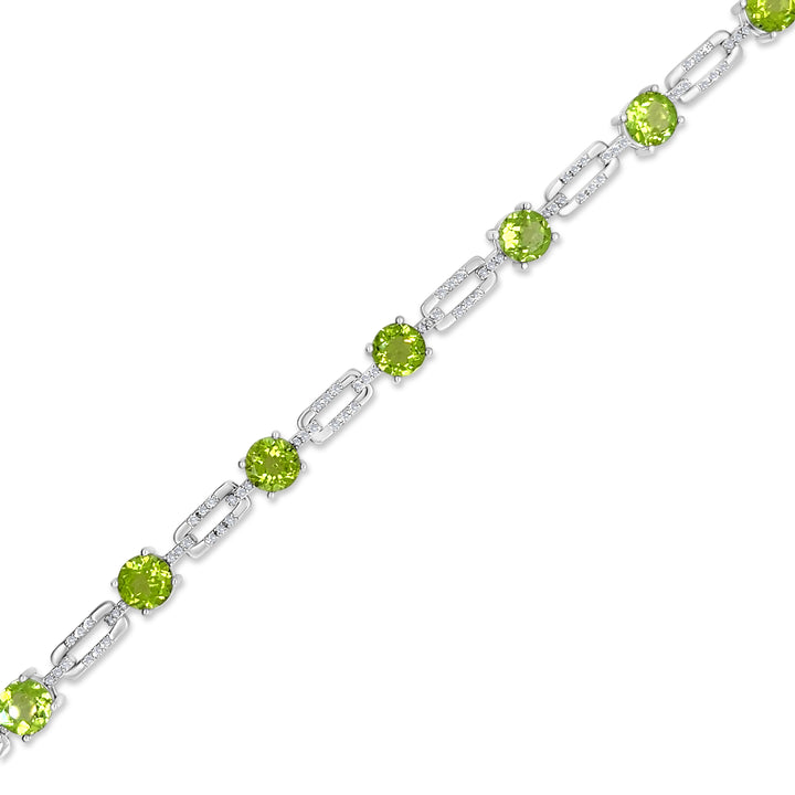 8.32 Cts Peridot and White Zircon Tennis Bracelet in 925 Sterling Silver