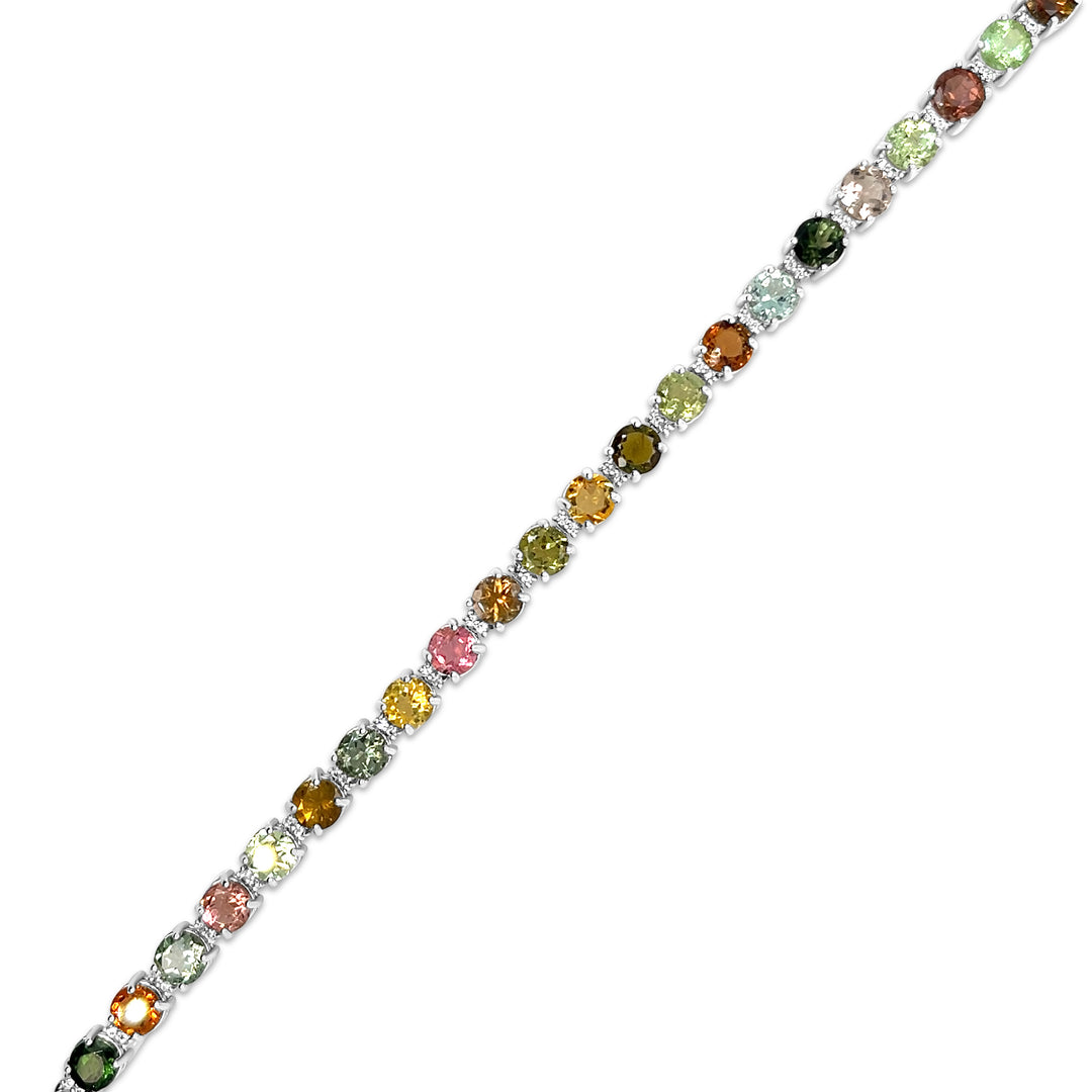 10.82 Cts Multi Tourmaline and White Zircon Tennis Bracelet in 925 Sterling Silver