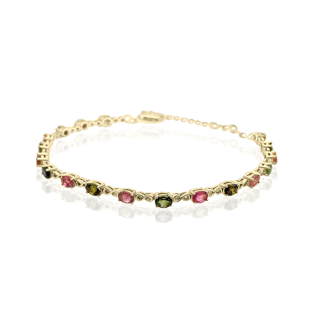 3.07 Cts Multi Tourmaline Tennis Bracelet in 925 Sterling Silver