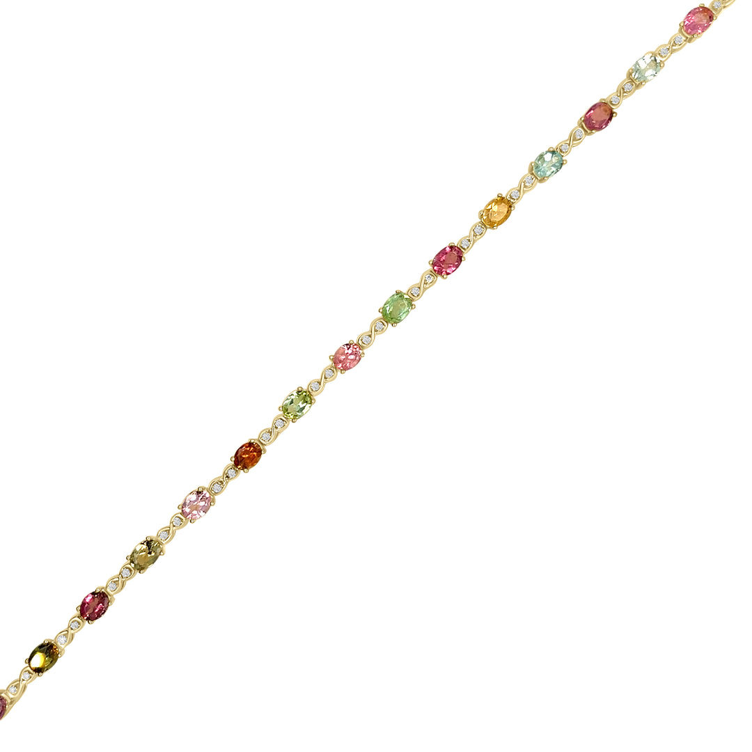 3.07 Cts Multi Tourmaline and White Zircon Tennis Bracelet in 925 Sterling Silver