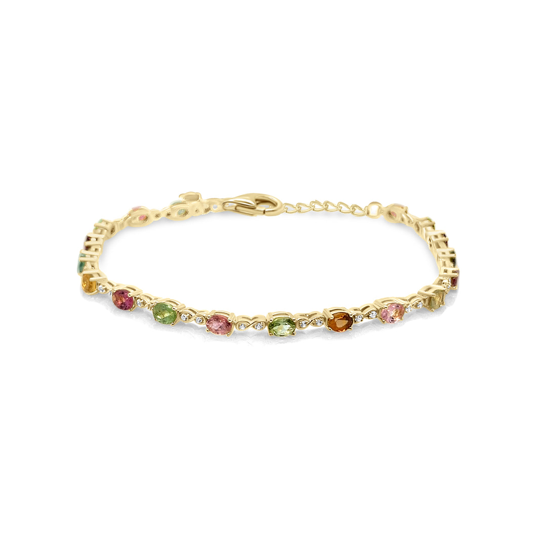 3.07 Cts Multi Tourmaline and White Zircon Tennis Bracelet in 925 Sterling Silver