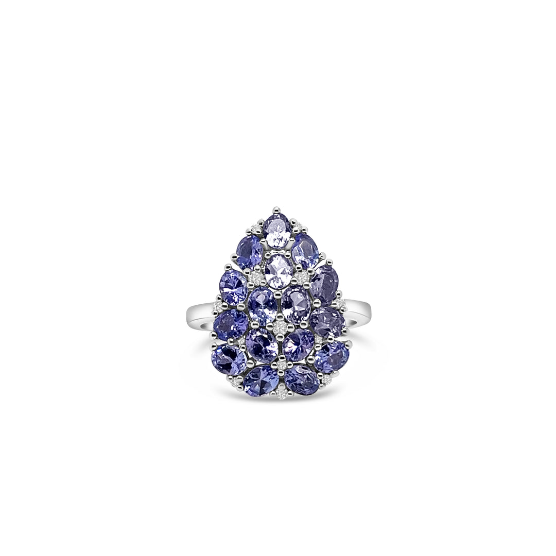 2.50 Cts Tanzanite and White Zircon Cluster Ring in 925 Sterling Silver