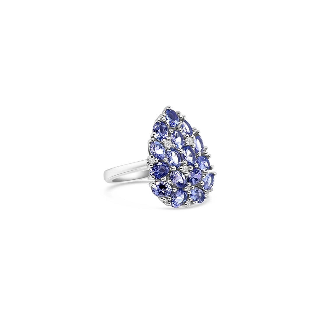 2.50 Cts Tanzanite and White Zircon Cluster Ring in 925 Sterling Silver