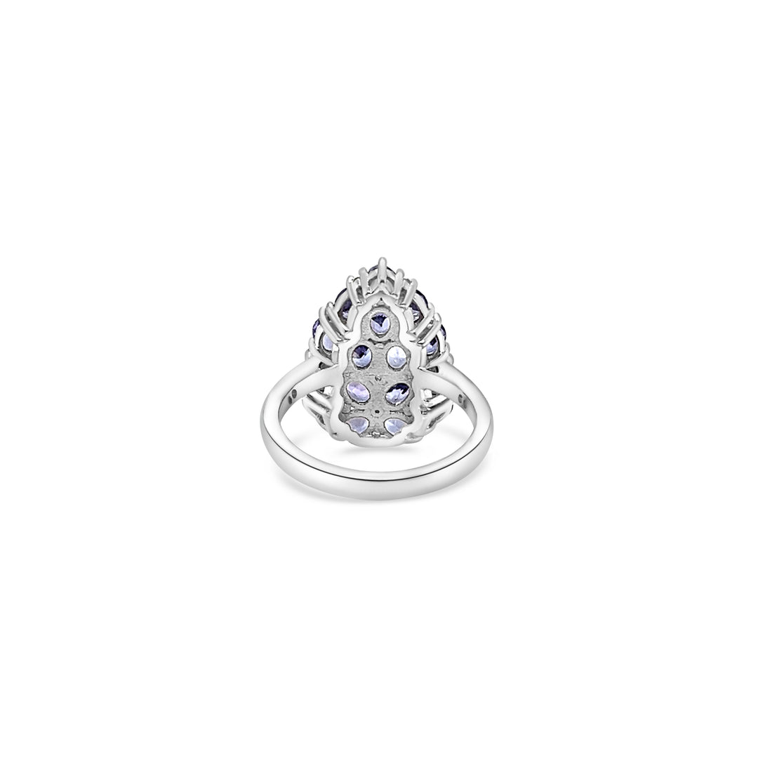 2.50 Cts Tanzanite and White Zircon Cluster Ring in 925 Sterling Silver