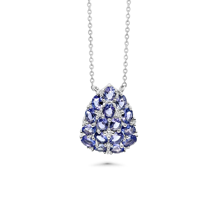 2.56 Cts Tanzanite and White Zircon Cluster Necklace in 925 Sterling Silver