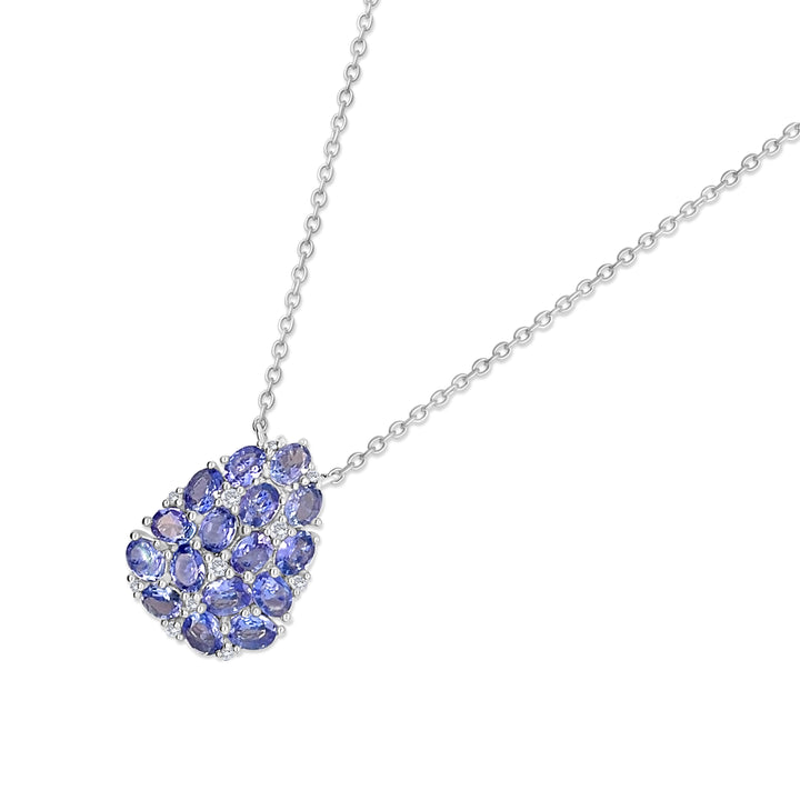 2.56 Cts Tanzanite and White Zircon Cluster Necklace in 925 Sterling Silver