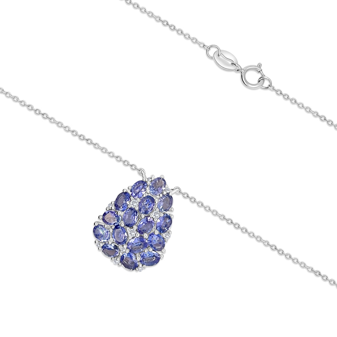 2.56 Cts Tanzanite and White Zircon Cluster Necklace in 925 Sterling Silver