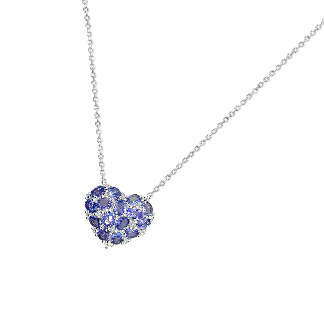 2.43 Cts Tanzanite and White Zircon Heart Necklace in 925 Sterling Silver