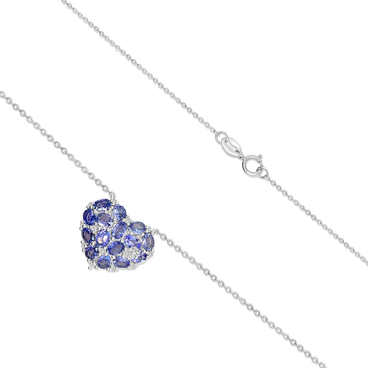 2.43 Cts Tanzanite and White Zircon Heart Necklace in 925 Sterling Silver